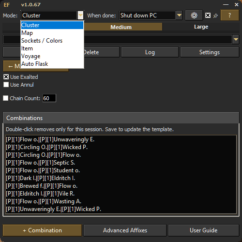 Exile's Foundry craft mode selector