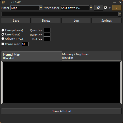 Map crafting screen