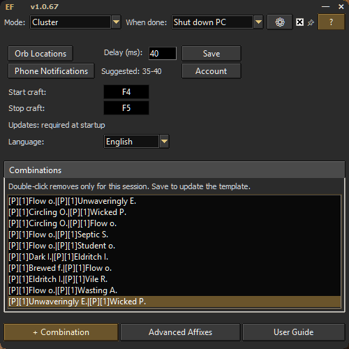 Exile's Foundry settings screen
