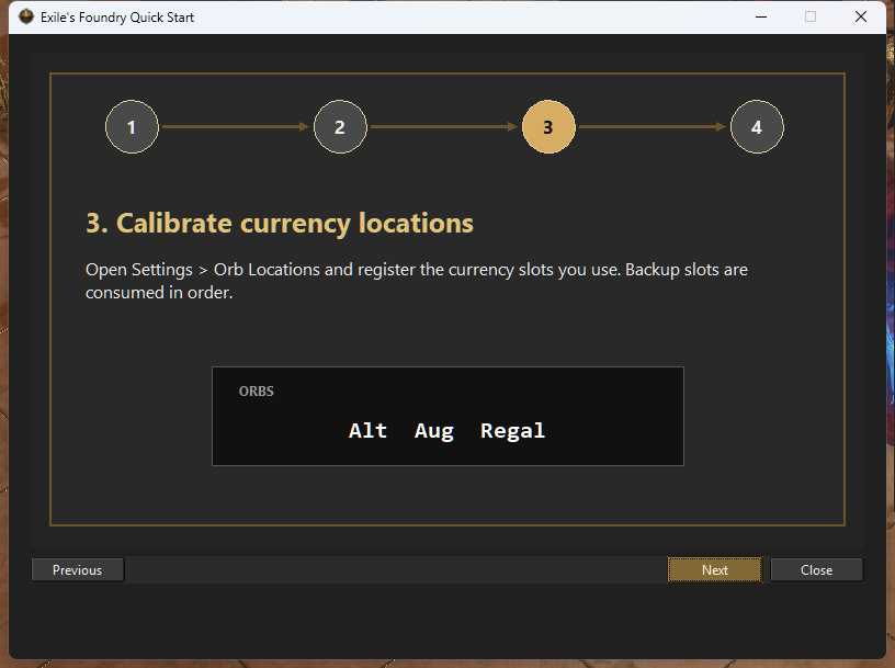 Quick Start step 3: calibrate currency locations